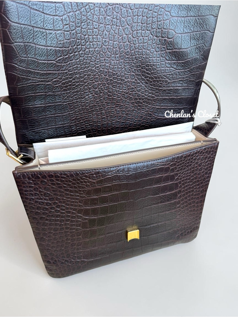 NWT Tory Burch LARGE CHARLIE RUNWAY CROC-EMBOSSED SHOULDER BAG - Picture 7 of 16